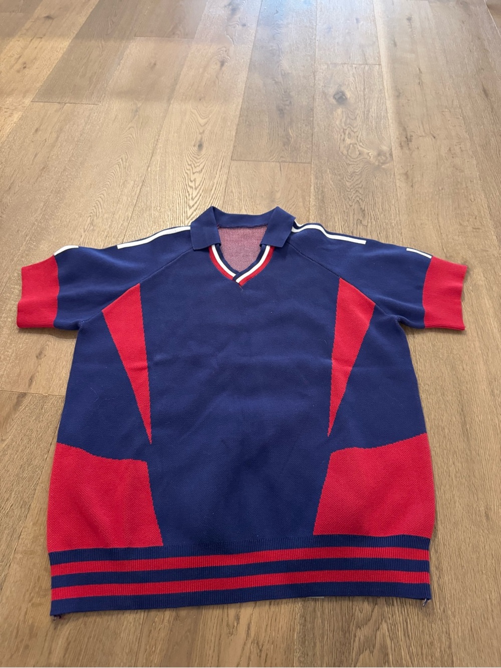 Men's Navy & Red Short Sleeve Polo Sweater